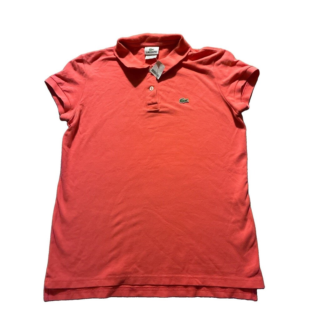 Lacoste Women’s Coral Peach 2-Button Polo Shirt Short Sleeve Size XL